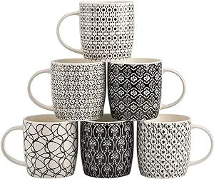Okllen 6 Pack 11.5 Oz Coffee Mugs Geometric Textured, Ceramic Coffee Mugs Stylish Tea Cup Mugs Se... | Amazon (US)