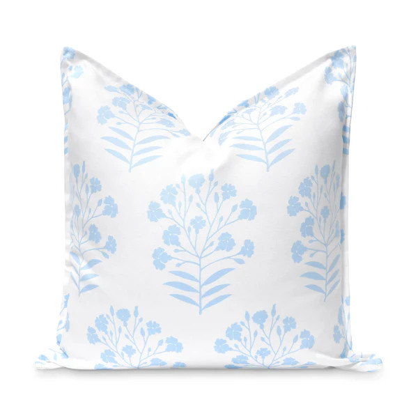 Coastal Indoor Outdoor Throw Pillow Cover Only, Floral, Baby Blue, 20"x20" | Hofdeco