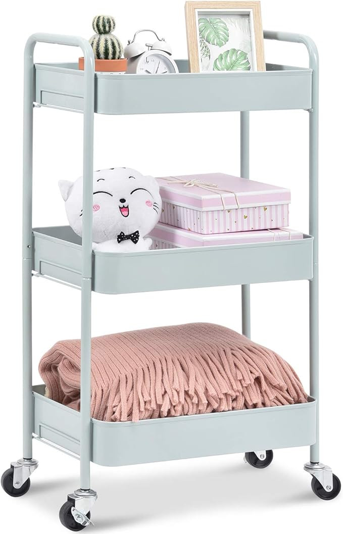 TOOLF 3-Tier Rolling Cart, Metal Utility Cart with Lockable Wheels, Storage Craft Art Cart Trolle... | Amazon (US)