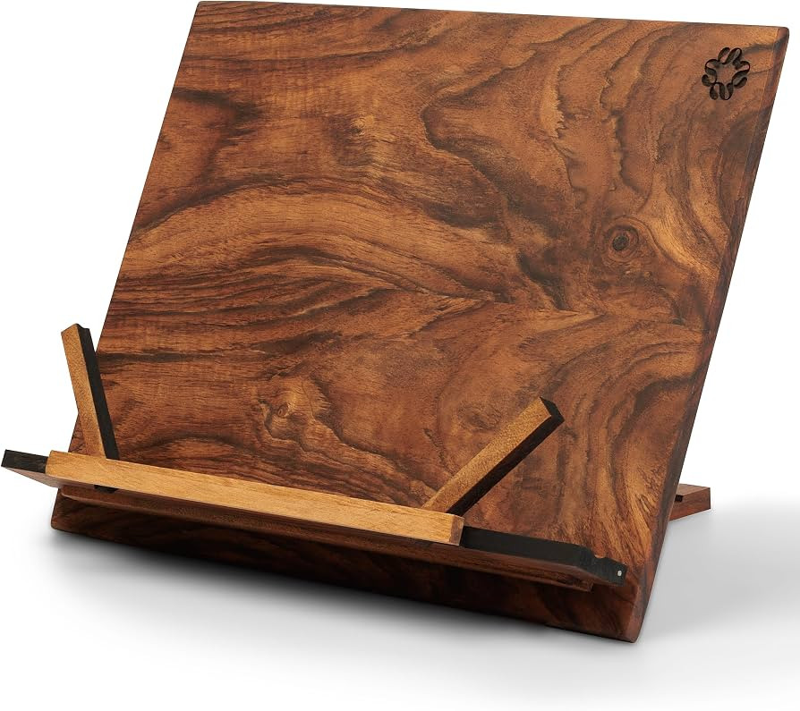 TILISMA Wooden Cook Book Stand \u2013 Handmade Walnut Book Holder for Reading Hands Free \u2013 C... | Amazon (US)