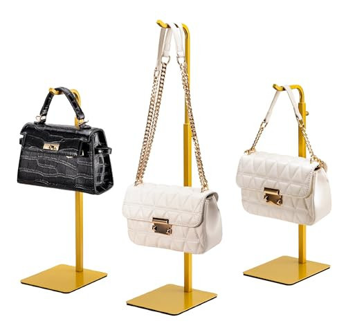 3 Pack Purse Holder Handbag Display Stand: Gold Hanger Rack for Bags, Purses, and Wreath, Adjustable Hook Stand for Tabletop, Closet, and Retail Use for Vendors | Amazon (US)
