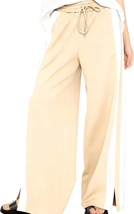 Hongsui Women's Color Block Wide Leg Pants Striped Track Pants Casual Ankle Split Sweatpants with... | Amazon (US)