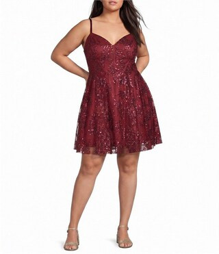 Blondie Nites Plus Size Sleeveless V-Neck Short Corset Glitter Sequin Pattern Party Dress -  16W | Dillard's