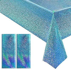 Amazon.com: Just Shimmer 2 pcs Light Blue Holographic Plastic Tablecloths Laser Table Covers 40" ... | Amazon (US)