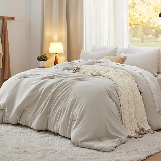 Bedsure King Size Comforter Set, Beige Soft Prewashed Bedding for All Seasons, 3 Pieces GentleSof... | Amazon (US)