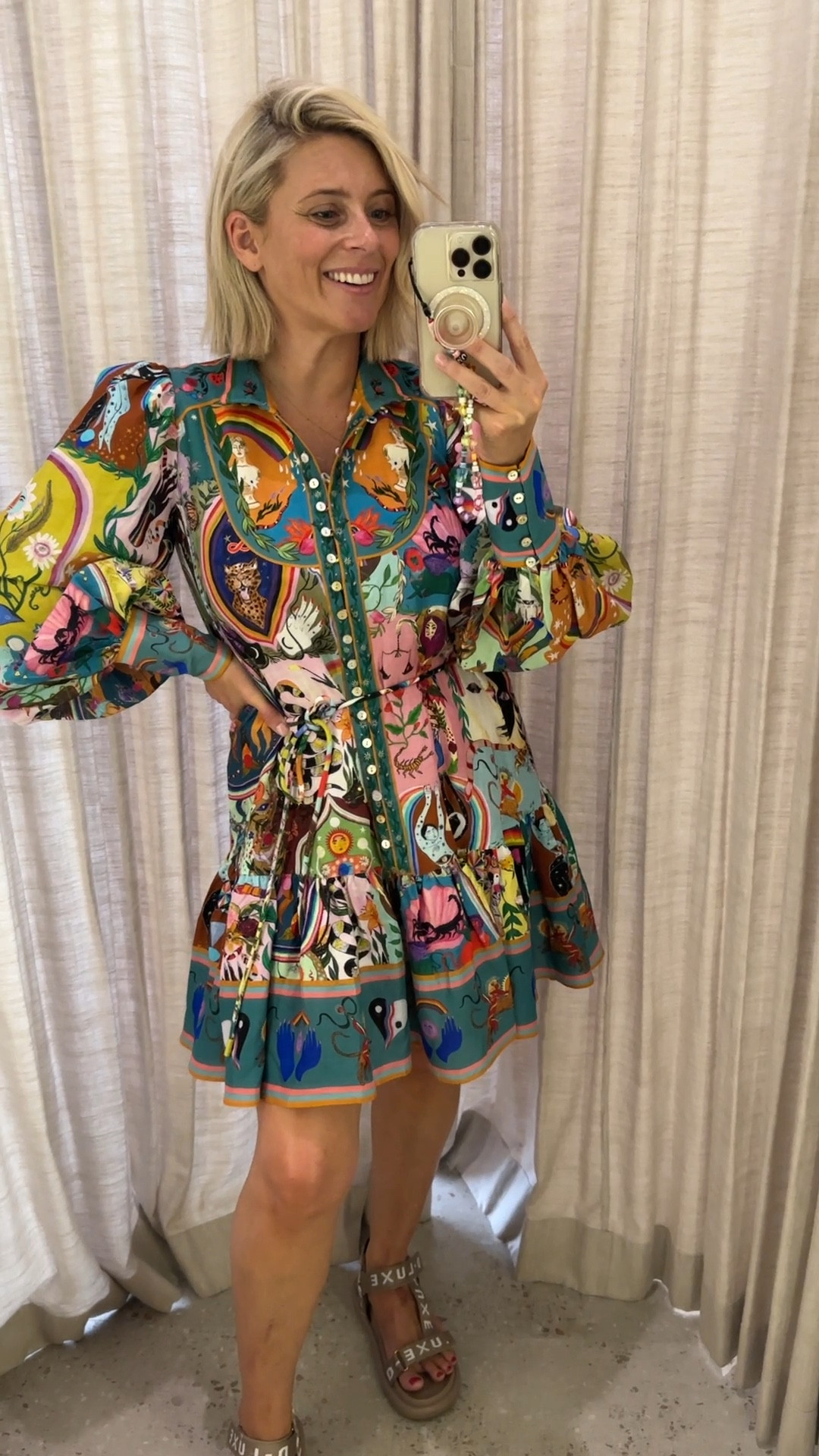 Colour me happy - this mini dress is quite the statement and has just been restocked. It can be worn done up for a more formal look, or undo some buttons for a more relaxed look. I’m a size 10  

#LTKparties #LTKover40 #LTKaustralia