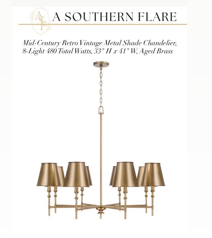 Mid-Century Retro Vintage Metal Shade Chandelier;
8-Light 480 Total Watts, 33" I x 41" W, Aged Brass

#LTKHome #LTKSaleAlert