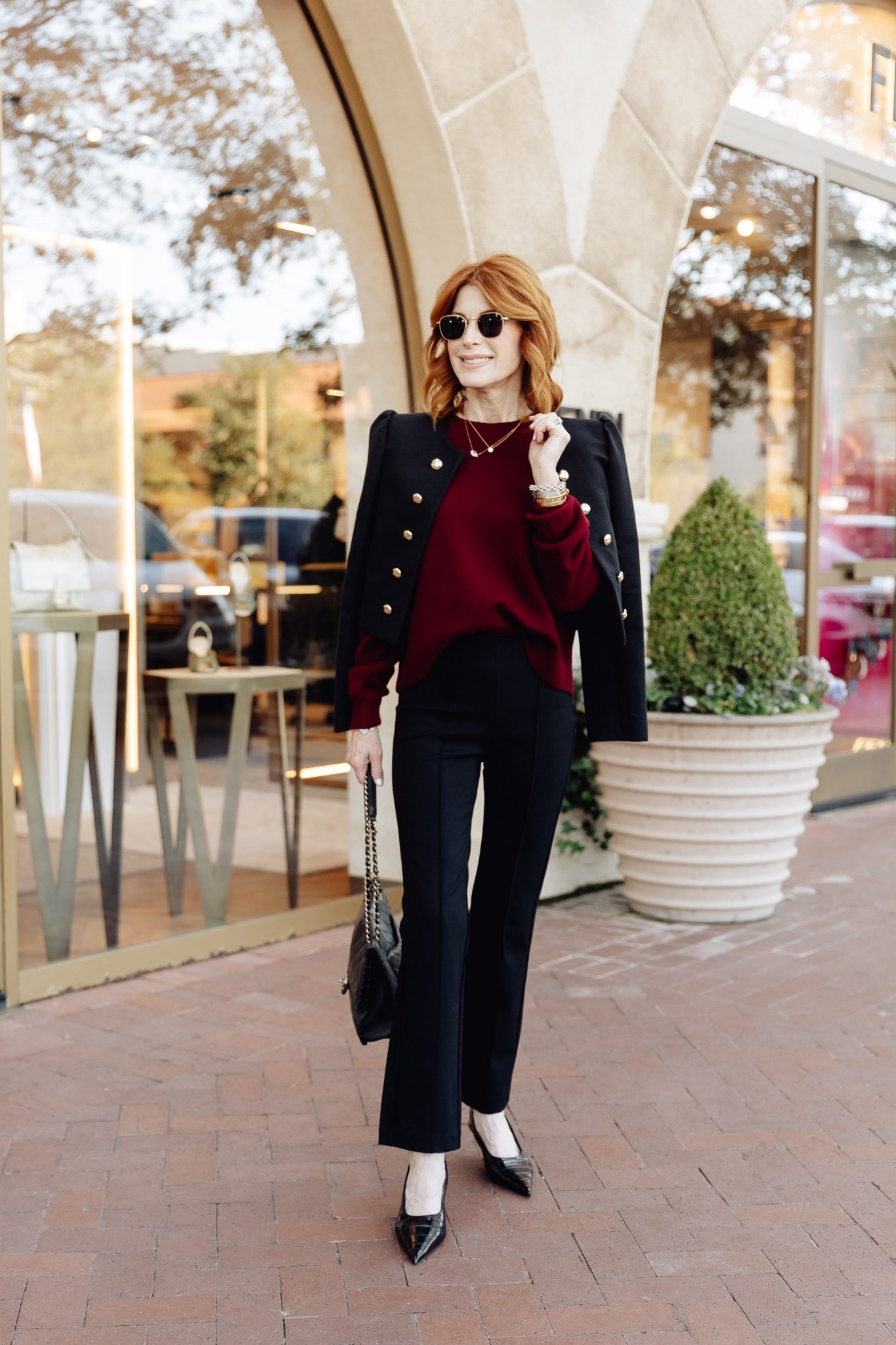 Are you ready for Christmas? Wearing a cozy sweater and jacket (need to turn on the AC!), plus my fav black pants. Wearing an xs 

#LTKHoliday #LTKWorkwear #LTKOver40