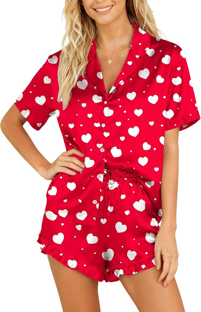 CAZYCHILD Valentines Pajamas Sets for Women Pjs Short Sleeve Top and Shorts Loungewear 2 Pcs Set ... | Amazon (US)