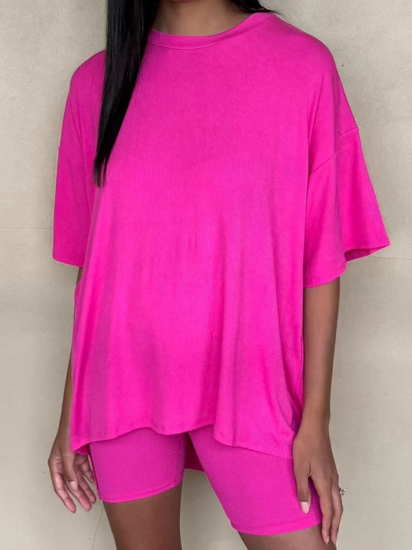 Novi Ribbed Tee + Shorts Set | Fuchsia | +Plus Available | RESTOCK | Talulah