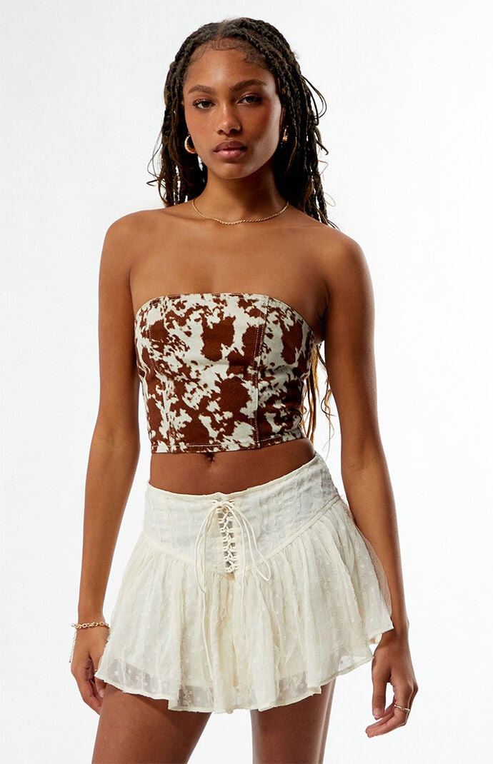 Women's Bessie Denim Corset Top in Brown/White - Size XS | PacSun