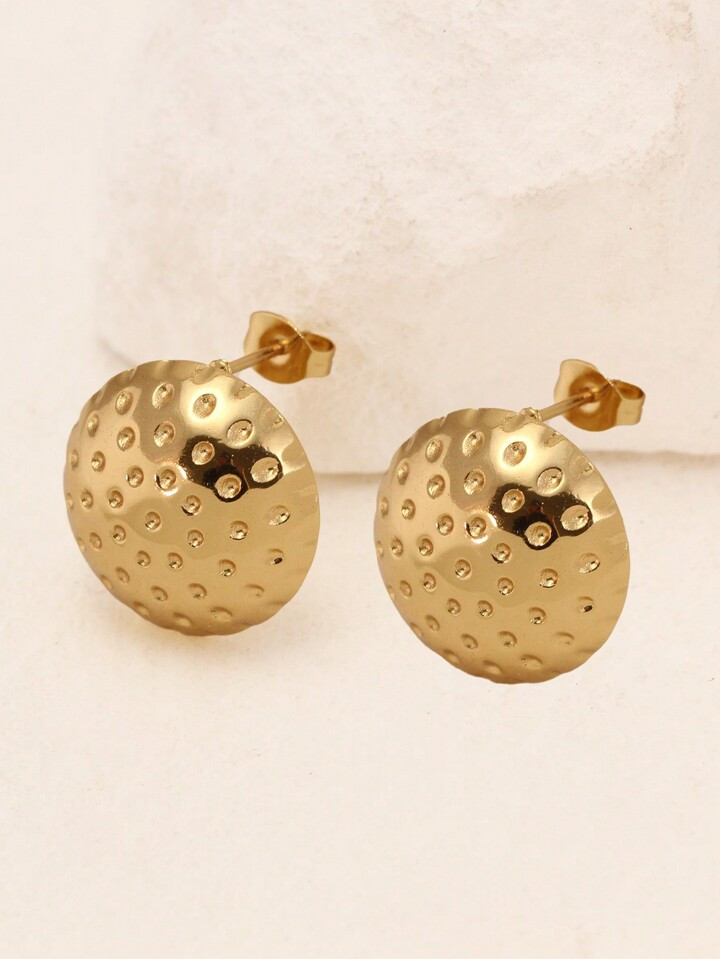 Vintage Stainless Steel Geometric Irregular Texture Hemispherical Earrings With Creative Particle... | SHEIN