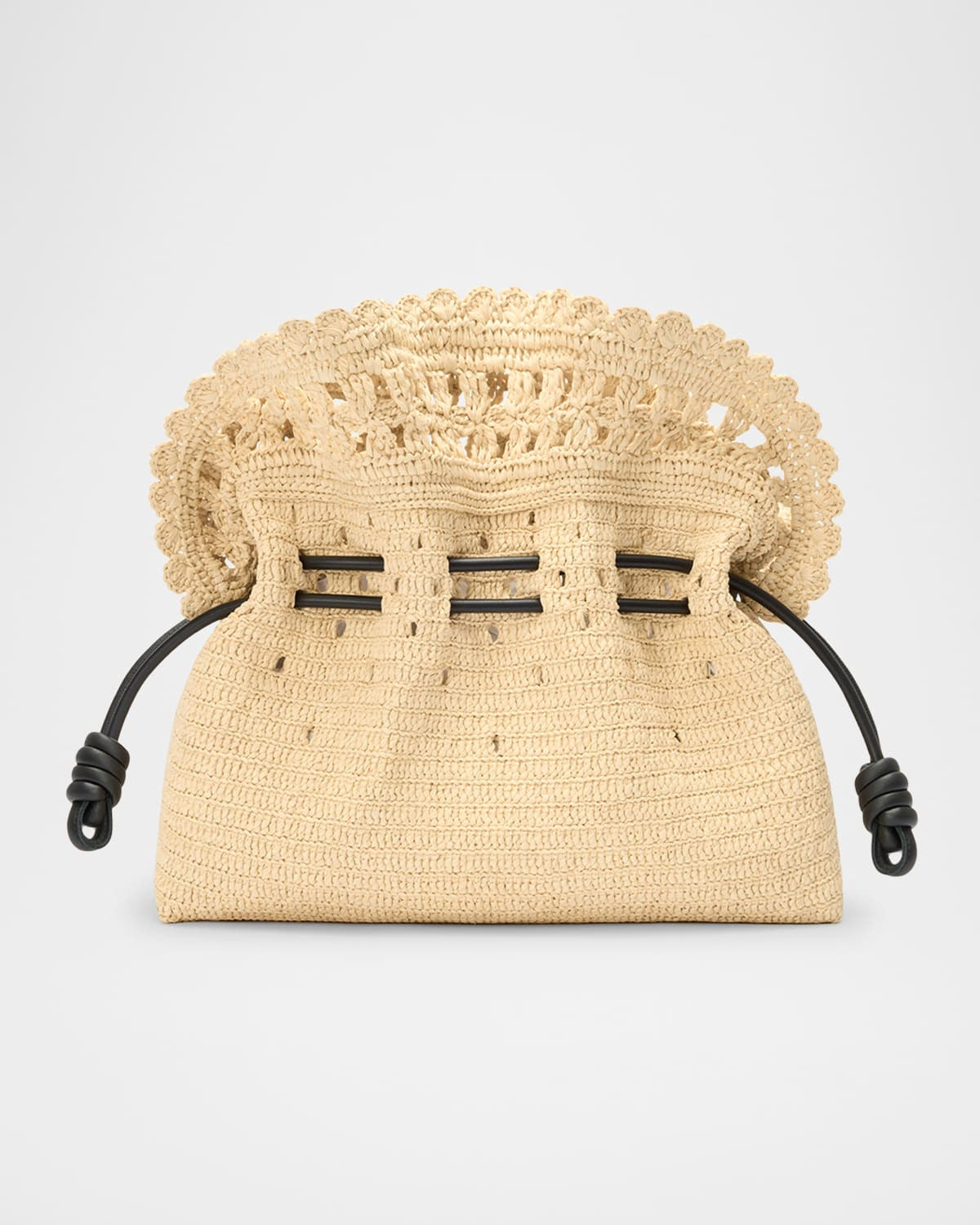x Paula & apos;s Ibiza Flamenco Medium Ruffled Clutch Bag in Raffia | Neiman Marcus