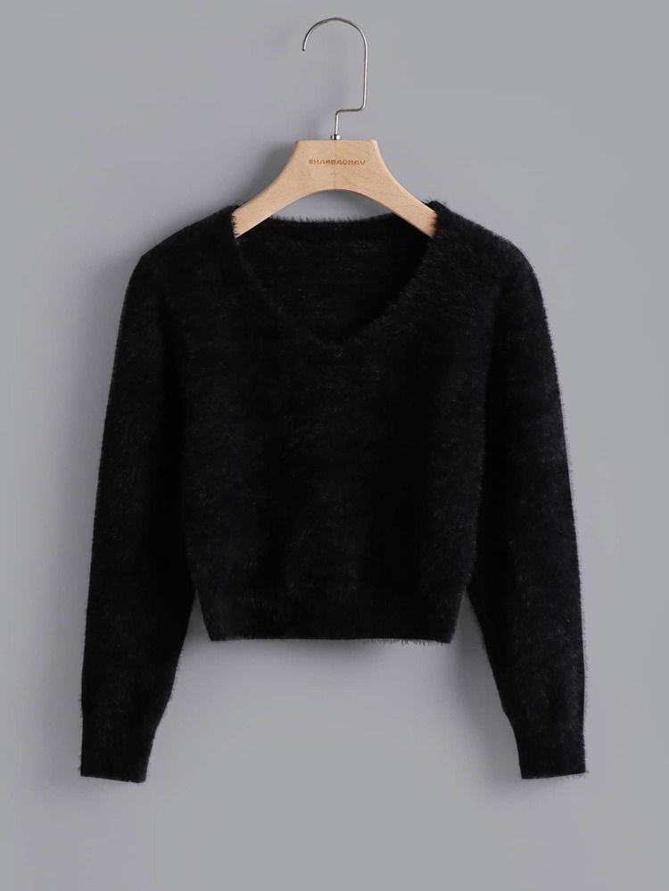 Girls Solid Fluffy Knit Sweater | SHEIN