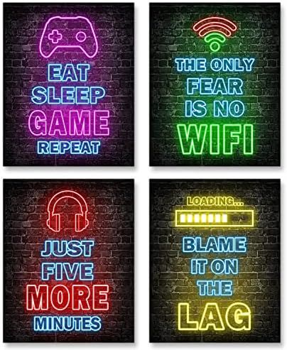 Printed Neon Gaming Posters Set of 4 (8”X 10”), Boys Room Decorations for Bedroom, gamer wall art,Ga | Amazon (US)