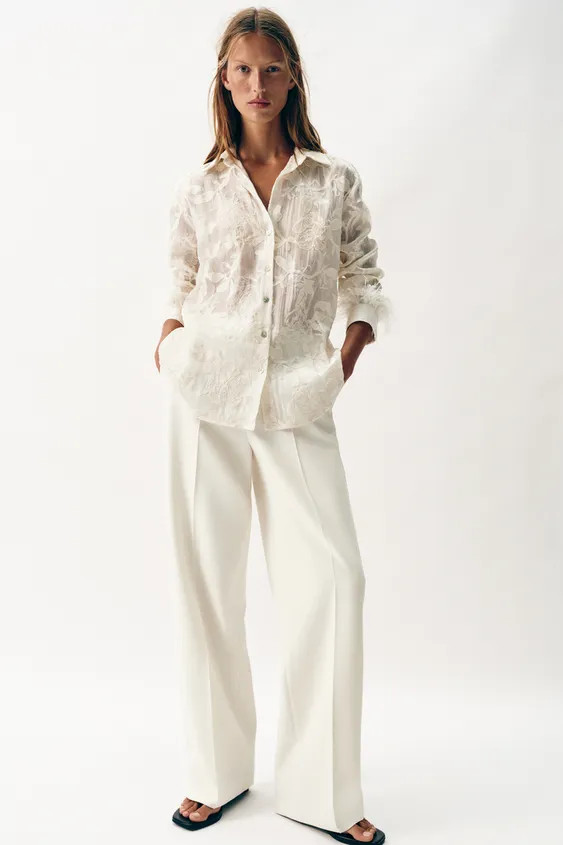 FEATHER EMBROIDERED SHIRT | Zara US