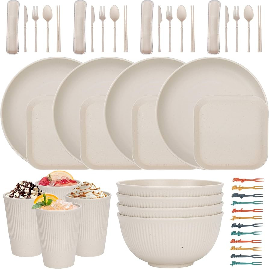 48 Teiliges Unzerbrechliches Geschirr Set, Wiederverwendbar Camping f\u00fcr 4 Personen Plastikge... | Amazon (DE)