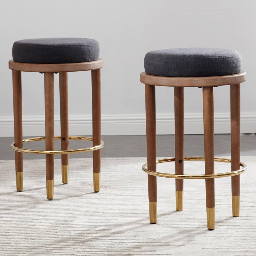 26’’ Rustic Backless Bar Stools with Hardwood Legs, Counter Height Bar Chairs Set of 2, Round... | Amazon (US)