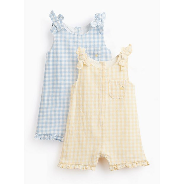 Buy Yellow & Blue Gingham Print Sleeveless Rompers 2 Pack 9-12 months | Baby Holiday Clothes | Tu | Tu Clothing