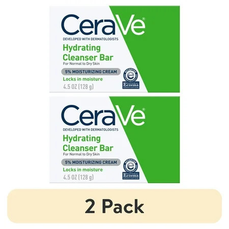 (2 pack) CeraVe Hydrating Cleansing Bar for Face and Body for Normal to Dry Skin, 4.5 oz | Walmart (US)