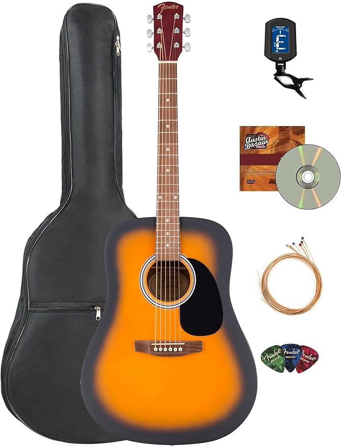 Fender Dreadnought Acoustic Guitar - Sunburst Bundle with Gig Bag, Tuner, Strings, Picks, and Aus... | Amazon (US)