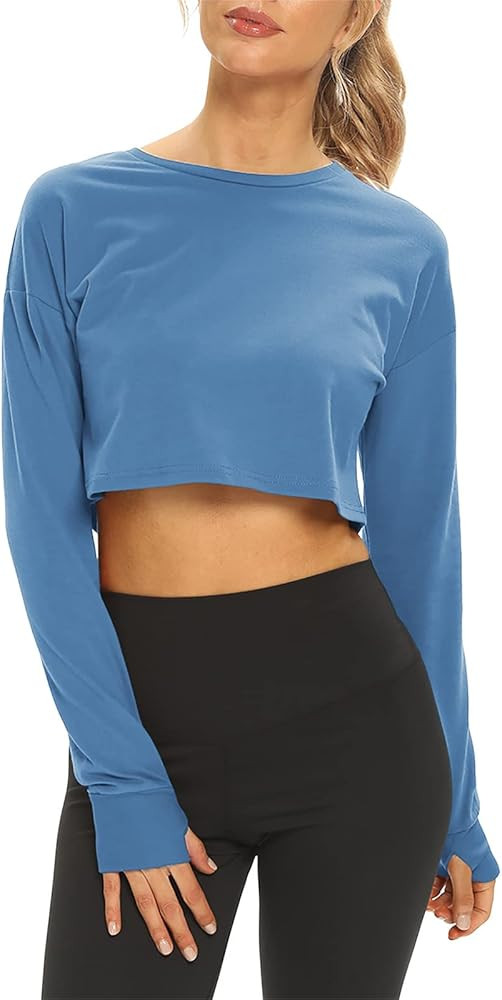 Mippo Long Sleeve Crop Tops Workout Athletic Gym Shirts Cropped Sweatshirts for Women | Amazon (US)