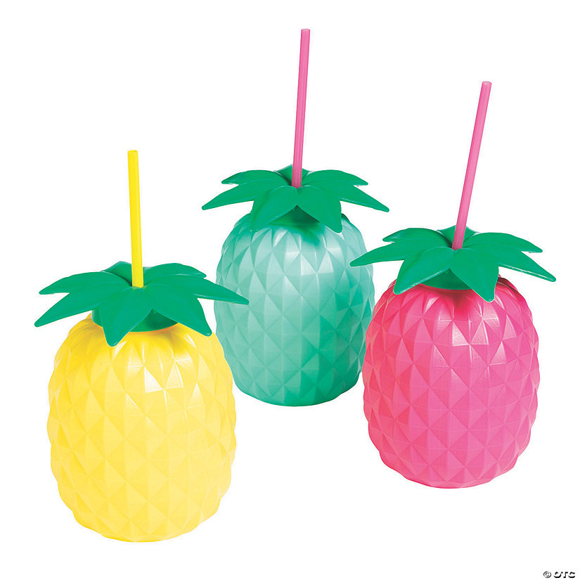24 oz. Colorful Pineapple Reusable BPA-Free Plastic Cups with Lids & Straws - 6 Ct. | Oriental Trading Company