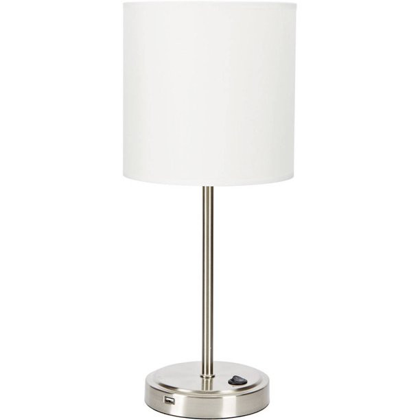 Mainstays Transitional Stick Lamp with USB Port and CFL Bulb, Brushed Steel - Walmart.com | Walmart (US)