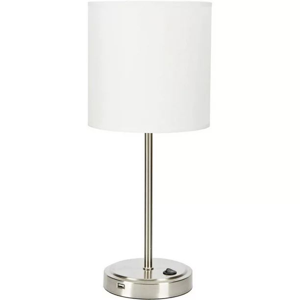 Mainstays Transitional Stick Lamp with USB Port and CFL Bulb, Brushed Steel - Walmart.com | Walmart (US)