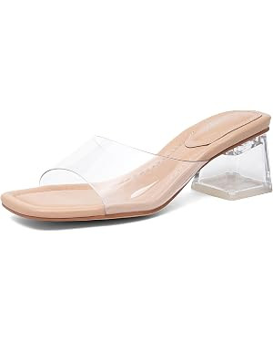 Arromic Clear Heels for Women Open Toe Low Block Chunky Heels Sandals Party Dress Pumps Shoes Bac... | Amazon (US)