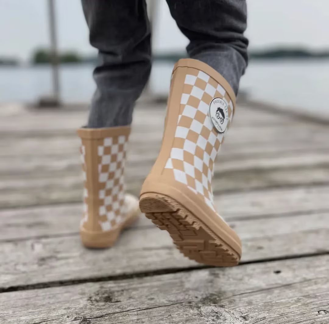 Neutral Checkered Rain Boots - Etsy | Etsy (US)