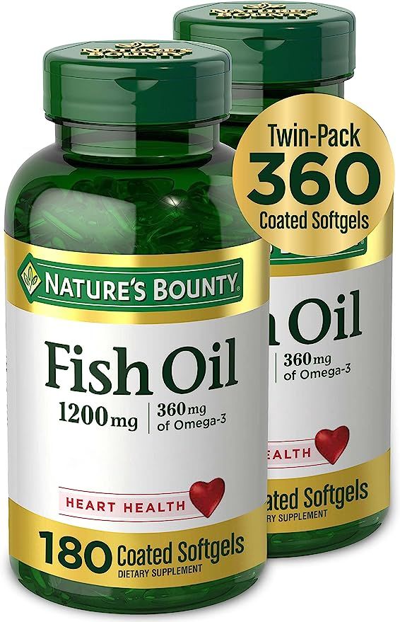 Nature’s Bounty Fish Oil 1200 Mg, Twin Pack, Supports Heart Health With Omega 3 EPA & DHA, 360 ... | Amazon (US)