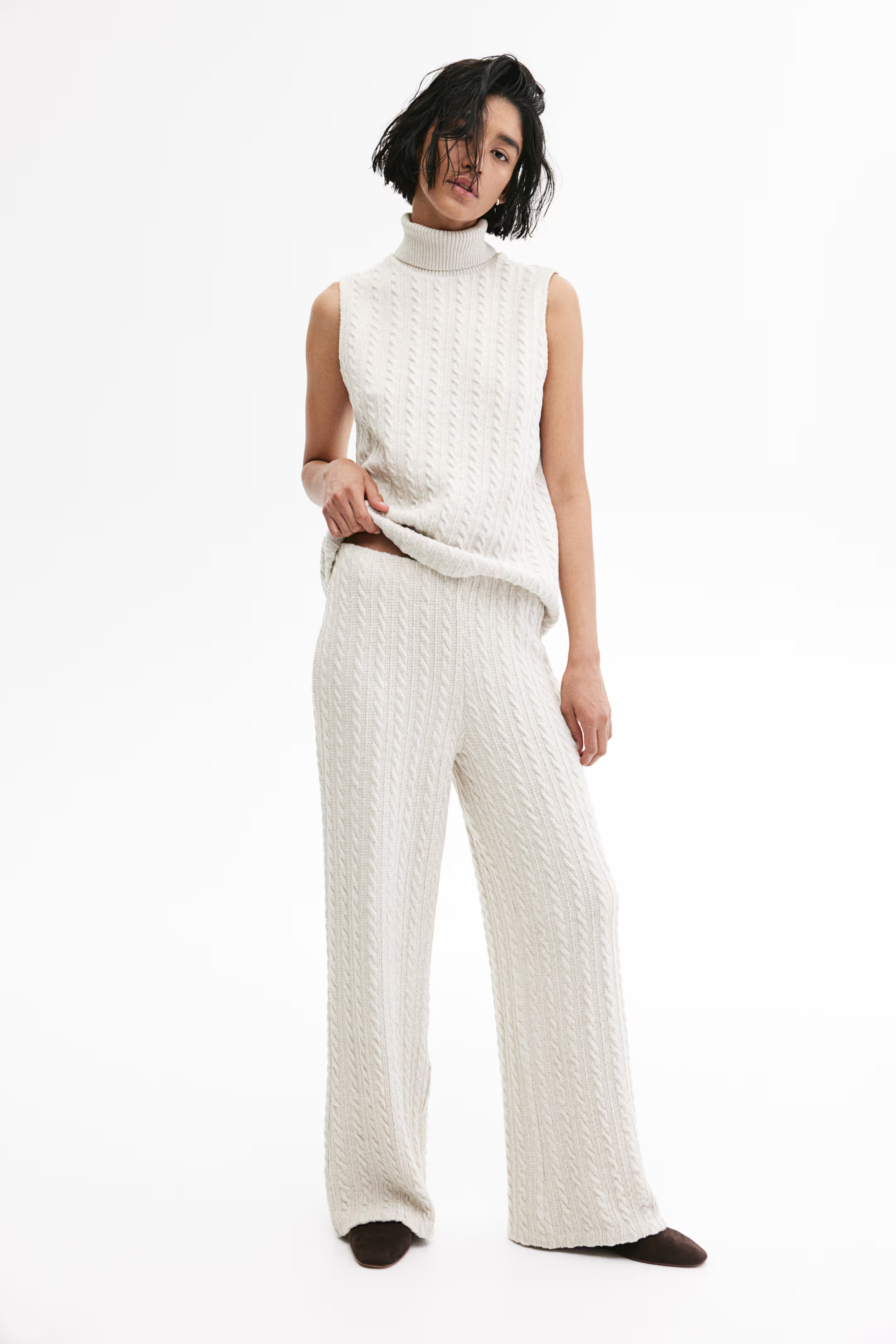 Cable-knit trousers - White - Ladies | H&M GB | H&M (UK, MY, IN, SG, PH, TW, HK)