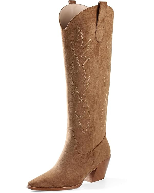 iiimmu Cowgirl Boots Women Knee High Boots Pointed Toe and Block Heel Cowboy Suede and Faux Leath... | Amazon (US)