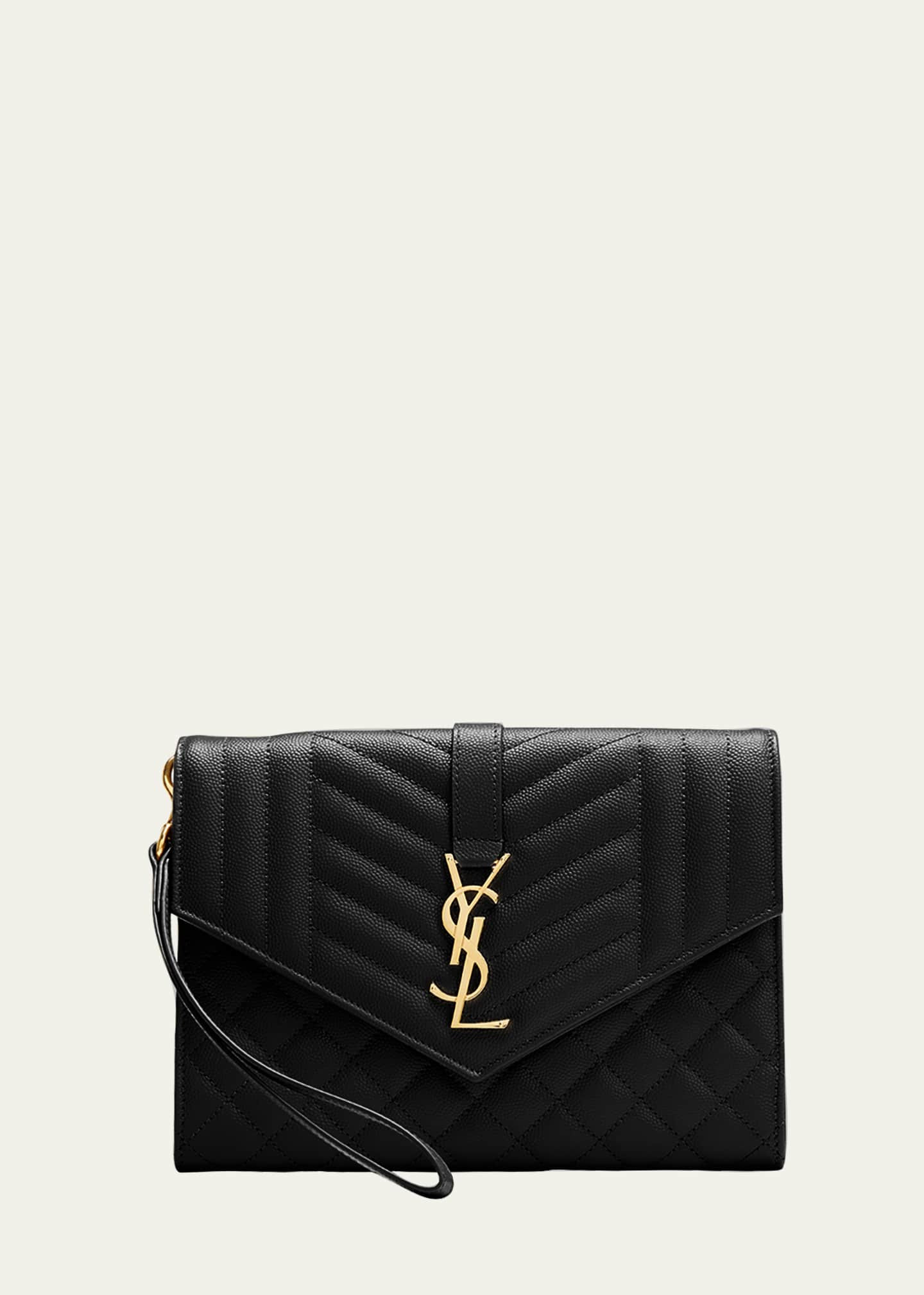 Saint Laurent YSL Monogram Quilted Envelope Clutch Bag | Bergdorf Goodman
