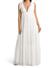 V-neck Tiered Gown With Ties At Sleeve | Clothing | T.J.Maxx | TJ Maxx