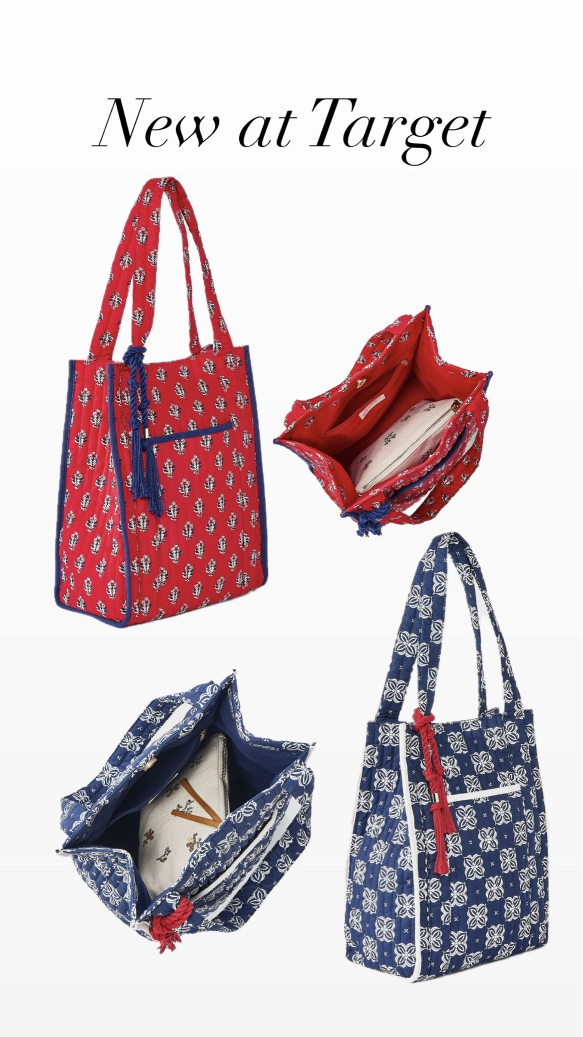 I’m loving these new quilted tote bags! 
The prints are so pretty and I love the tassel detail! They are on sale this week for only $17.50! ❤️💙￼￼

#LTKootd #LTKSaleAlert #LTKmomlife