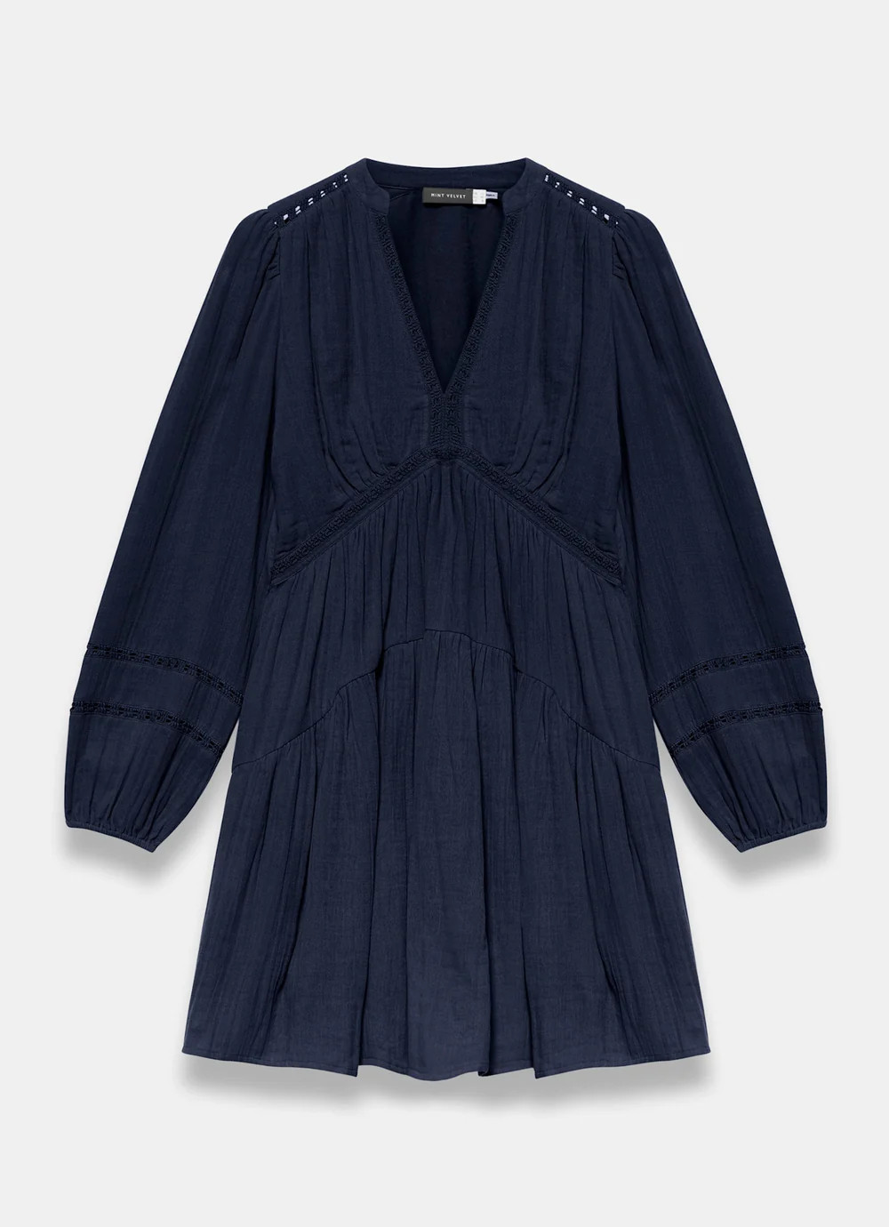 Navy Cotton Cheesecloth Mini Dress | Mint Velvet