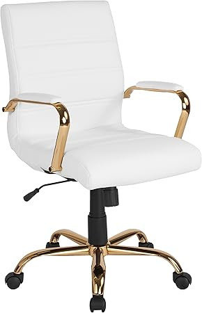 Flash Furniture Whitney Mid-Back Desk Chair - White LeatherSoft Executive Swivel Office Chair wit... | Amazon (US)