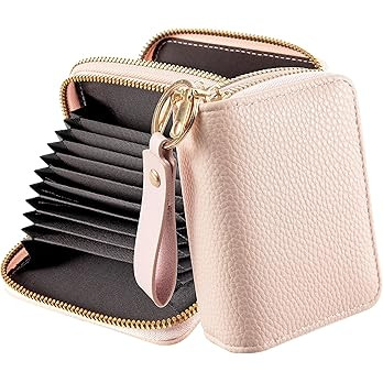 Pink Credit Card Holder Bilayer 14 Slots Soft PU Leather Card Case Protector Metal Zipper With Keych | Amazon (US)