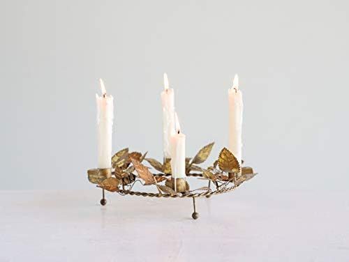 Creative Co-Op 11 Inch Round Metal Wreath Taper Candle Holder, Gold | Amazon (US)
