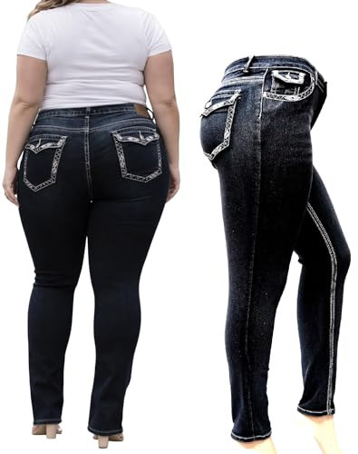 Jack David Women's Plus Size Stretch Black Blue Denim Jeans Pants Skinny Leg N595B Flap Pocket (22, Black) | Amazon (US)