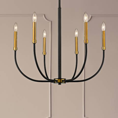Haylie 26"W Matte Black and Olde Brass 6-Light Chandelier | Lamps Plus
