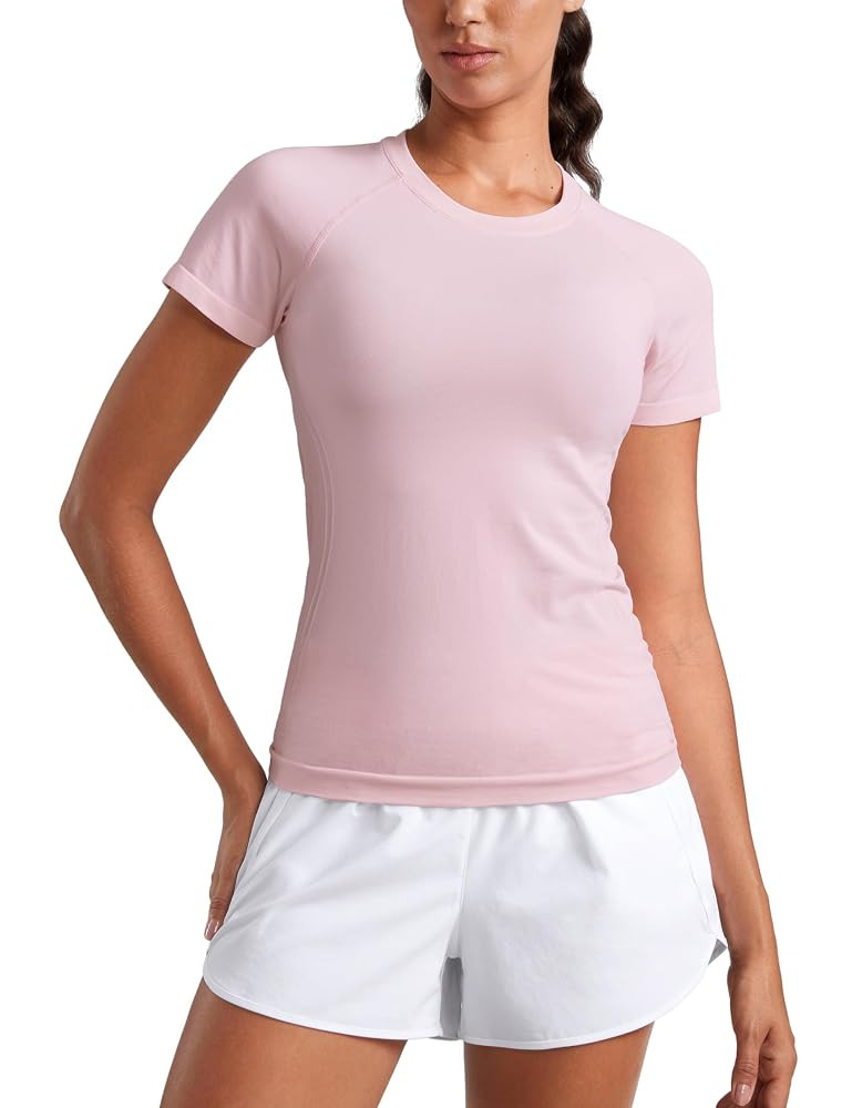 CRZ YOGA Seamless Workout Tops for Women Short Sleeve Athletic Tees Breathable Gym Running Yoga S... | Amazon (US)
