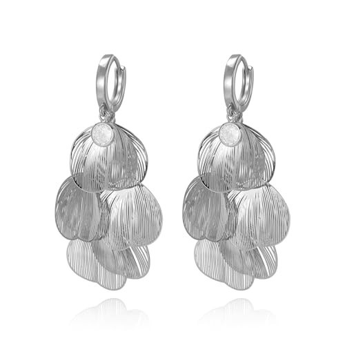 WASAIE Boho Flower Layered Floral Leaf Drop Dangle Earring For Women,Metal CZ Silver Lightweight Flower Bohemian White Gold Petal Exaggerated Jewelry Earrings For Women Brides Party Prom Wedding | Amazon (US)