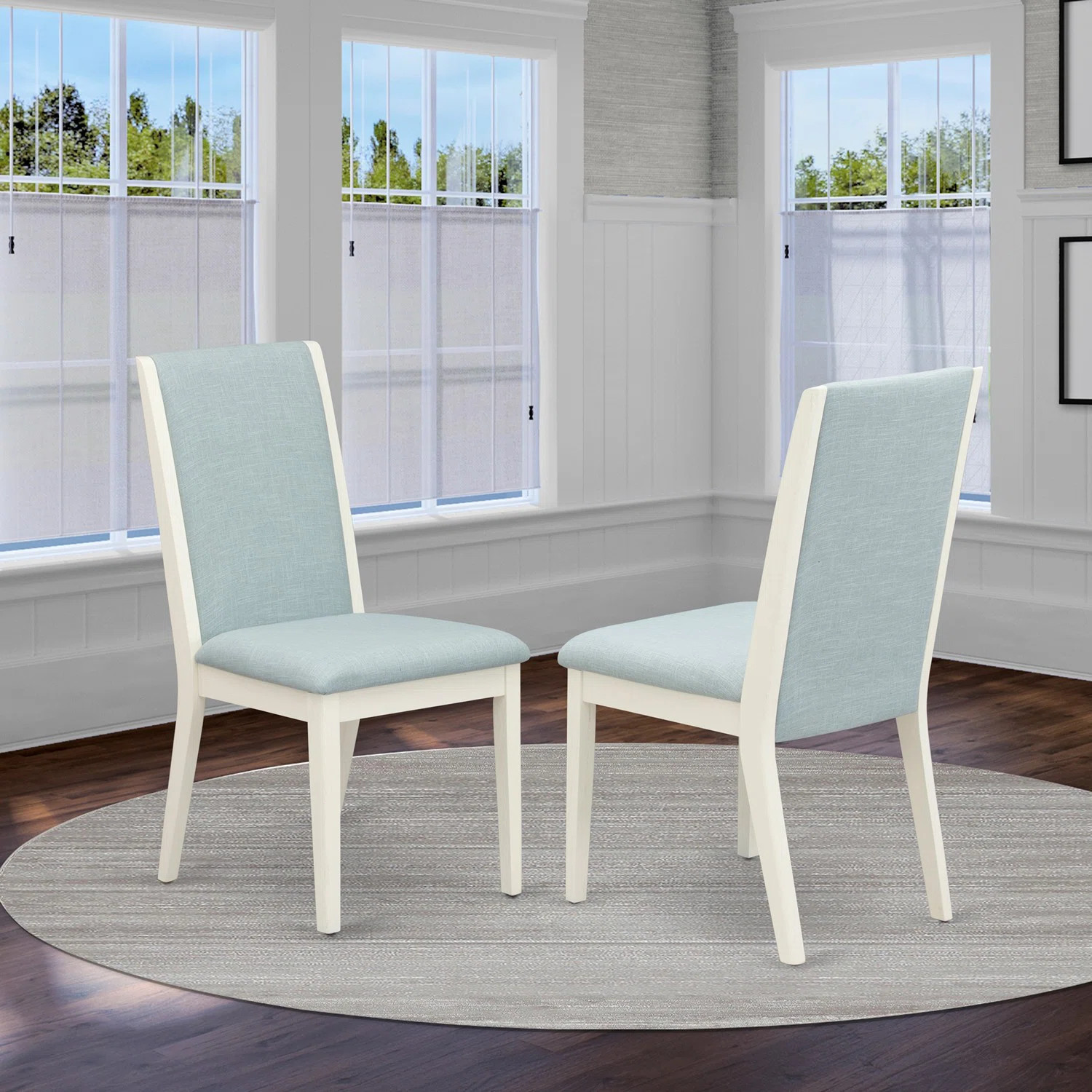 Lancy Parson Kitchen Chairs - Baby Blue Linen Fabric Upholstered Dining Chairs (Set of 2) | Wayfair North America