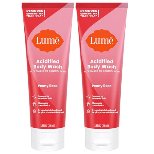 Lume Acidified Body Wash - 24 Hour Odor Control - Removes Odor Better than Soap - Moisturizing Formula - Formulated Without SLS or Parabens - OB/GYN Developed - 8.5 ounce (Pack of 2) (Peony Rose) | Amazon (US)
