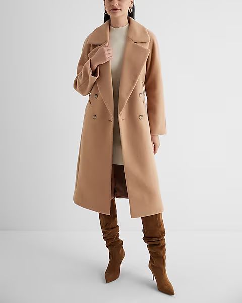 Faux Wool Belted Double Breasted Trench Coat | Express