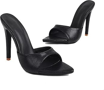 MRKEWUNEY Heeled Mules for Women Metallic Slip On Mules Backless Stiletto Heels | Amazon (US)