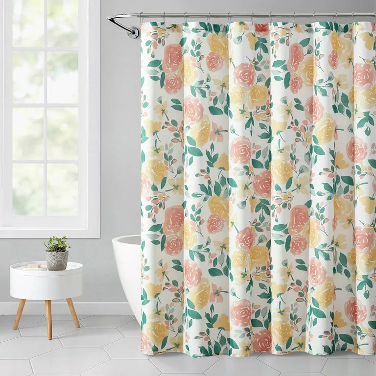 Mainstays Floral Flowers Polyester Shower Curtains, 72" x 72", Pink | Walmart (US)